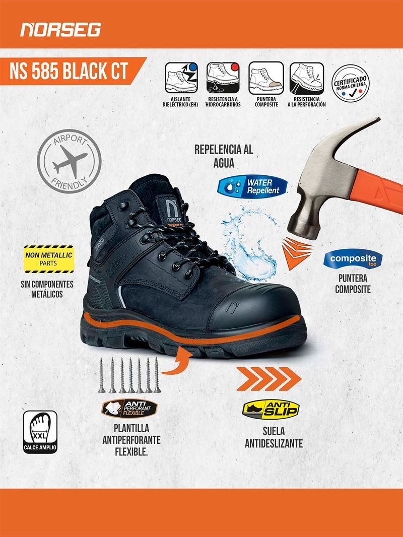 Zapato de Seguridad NS585 Black CT Calzado de Seguridad Hombre Norseg